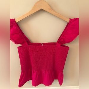 NWT Roller Rabbit Dove Peplum Top Smocking Cropped Magenta XS, Large